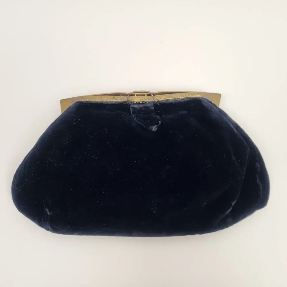 Vintage Black Velvet Clutch Purse 9
